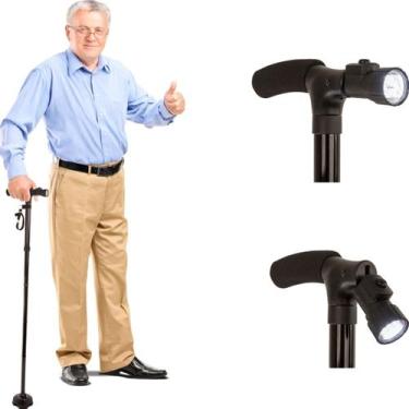 Imagem de Bengala Ajustável Led Dobrável Bastão Ortopédico 4 Ponteiras Cor Preto