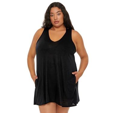 Imagem de BECCA ETC Vestido feminino Breezy Basics plus size, gola V, bolsos laterais, casual, saída de praia, Preto, 1X