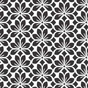Imagem de Papel De Parede Adesivo Lavável Floral Arabescos Preto e Branco Quarto