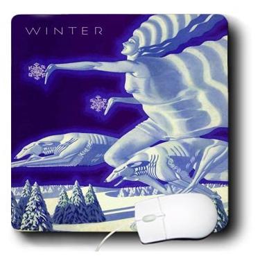 Imagem de 3dRose Mouse pad LLC 20 x 20 x 0,65 cm, pôster de viagem Art Deco galês com mulheres e cães (mp_163767_1)