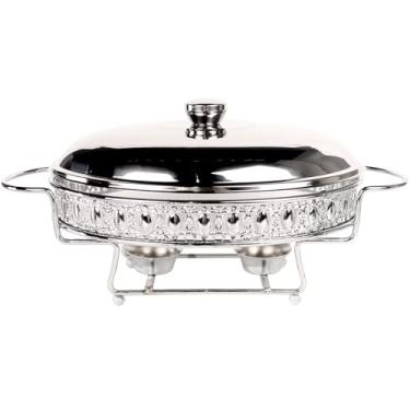 Imagem de jinsongdafa Caçarola assadeira de vidro com tampa e prateleira de aço inoxidável, assadeira grande para caçarola e lasanha, máquina de lavar louça, freezer, micro-ondas e forno (oval prateado, 2 Qt)