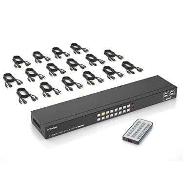 Imagem de MT-VIKI 4K 16 Portas Kvm Switch Hdmi, 4K@30Hz Rack Mount Kvm Console com 16 Cabos + 4 Dispositivos Usb 2.0 + Controle Remoto Ir, Suporte para Armazenamento Edid, Hdmi 1.4, Hdcp 1.4 para 16 Computadore