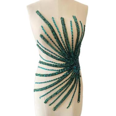 Imagem de Akiko.CC Corpete feito à mão com apliques de contas de strass para formatura vestido de festa à noite, acessórios faça você mesmo, 35 x 55 cm (verde escuro)