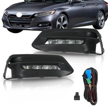 Imagem de GXYWADY Conjunto de 2 peças de substituição de faróis de neblina para Honda Accord 2018-2020 faróis de neblina com DRL 4 portas Sedan dianteiro para-choques faróis de neblina (lentes transparentes)
