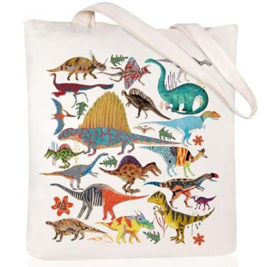 Imagem de Andeiltech Sacola de lona estética para mulheres com bolso interno, bolsa de ombro para livros, compras, sacolas de compras reutilizáveis, 2 sacolas de dinossauros, One Size