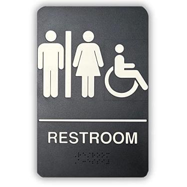 Imagem de Tablecraft Placa de porta unissex para deficientes, compatível com ADA, placa de porta de banheiro braille neutra de gênero masculino e feminino, para negócios, escritório público e banheiros, fita