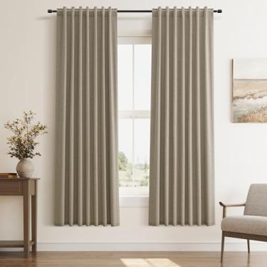 Imagem de Cortinas blackout de linho marrom claro 182 cm de comprimento para quarto, sala de jantar, berçário, porta deslizante, aba traseira, à prova de som, elegante, cortinas térmicas com bloqueio de luz,