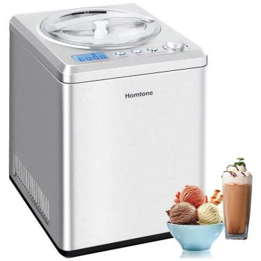 Imagem de Máquina de Sorvete Automática 2,5L com Visor Digital LCD, Temporizador, Sem Pré-Congelamento e Compressor Integrado, 110V 250W, Homtone, Prata	