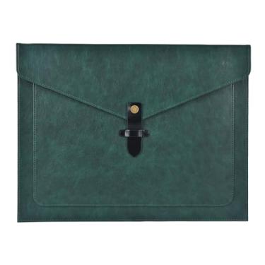 Imagem de QiXin Pasta de arquivo de couro PU verde, organizador de arquivos com fecho de pressão, pasta de documentos importante com bolsos, organizador de documentos, capa para notebook, pasta de arquivamento