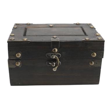 Imagem de Pequena Caixa de baú de Tesouro de Madeira, Armazenamento Decorativo de Jóias Vintage Rústico Com Caixa de Armazenamento de Trava de Fivela para Cartas de Jóias Cartões de Férias
