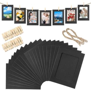 Imagem de Lnngub 20 porta-retratos de papel, 10 x 15 cm, molduras de papel pretas, cordão de fotos com clipes para pendurar para exibição de fotos, banner, suporte para exibição de fotos, para festa, formatura,
