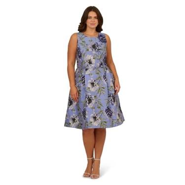 Imagem de Adrianna Papell Vestido curto feminino jacquard com contas, Azul multi, 25 Plus Size