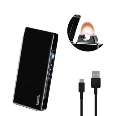 Imagem de SKRFIRE Isqueiro Elétrico À Prova De Vento, Isqueiro Elétrico De Chama, Isqueiro De Arco De Chama De Plasma, Isqueiro Usb Recarregável, Isqueiro De Chama Com Indicador De Bateria (Preto)
