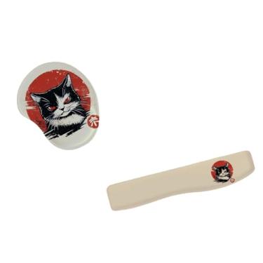 Imagem de Kit Mouse Pad E Apoio Teclado Ergonômico Gato Japonês Maneki-Neko