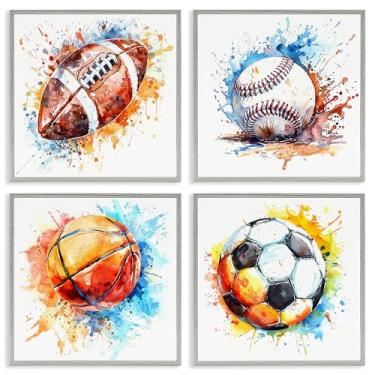 Imagem de Stupell Industries Modern Splash Sports Balls 4 peças cinza emoldurado giclée conjunto de arte de parede por LSR Design Studio, 17 x 17