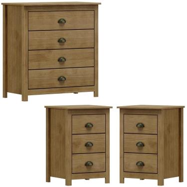 Imagem de Comoda 4 Gv 02 Mesas de Cabeceira 3 Gv Madeira Maciça Freijo Milani Store