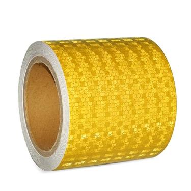 Imagem de XFXIA Fita Refletiva, Fita Refletiva Autoadesiva À Prova D'Água Com Pontos, Refletor De Segurança Ao Ar Livre Para Reboques, Bicicletas, Carros (Amarelo, 4 Polegadas X 65 Pés)