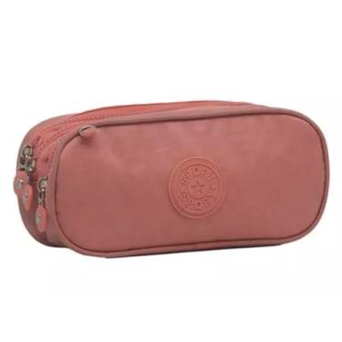 Imagem de Estojo Escolar Box, Grande, com 3 Compartimentos e 14 Elásticos, Feminino, Masculino, Zíper e Tecido Resistentes, Qualidade Premium (Rosa)