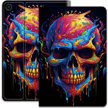 Imagem de Capa para Samsung Galaxy Tab A9 Plus 11 polegadas 2023, capa elegante e inteligente, suporte ajustável com hibernar e despertar automáticos, para tablet Galaxy Tab A9 Plus - caveira colorida