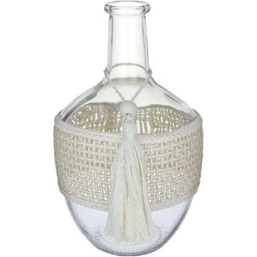 Imagem de VASO GARRAFA DECORATIVO HOME&CO TRAMA FIBRA VIDRO 30x18x18cm TRANSPARENTE