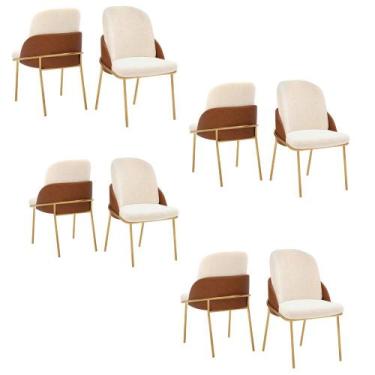 Imagem de Conjunto 8 Cadeiras Estofadas Vitta Dj Móveis, Boucle Terracota/Perola