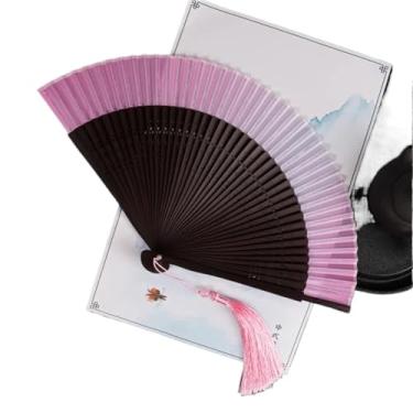 Imagem de Ventilador de mão dobrável 1 peça estilo chinês luxo borla leques dobráveis antigo brilhante gradiente cor esculpida ventilador de bambu nupcial Hanfu fotografia ventilador de mão ventilador dobrável