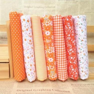 Imagem de 7 peças 25.4 cm x 25.4 cm Top Algodão Artesanato Tecido Pacote Quadrados Patchwork DIY Costura Scrapbooking Quilting Floral Dot Pattern Tecido (25 cm x 25 cm) (Laranja)