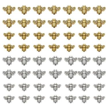 Imagem de PH PandaHall 100 peças, 2 tamanhos, contas espaçadoras de abelha, contas de metal de abelha estilo tibetano, espaçadores de liga de abelhas, pulseira para colar, pulseira, chaveiro, prata antiga