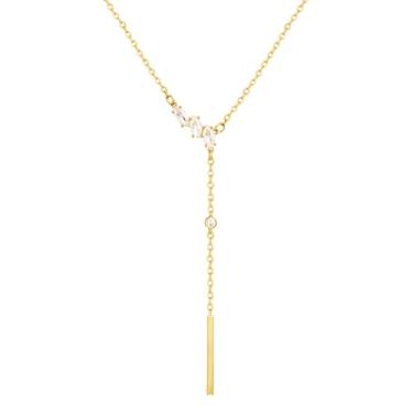 Imagem de Cicy Bell Colar com pingente em forma de Y banhado a ouro 18 k para mulheres, barra de zircônia cúbica marquesa, colar delicado de corrente longa, joia de presente, 50 cm + extensor de 4,8 cm, 50CM,