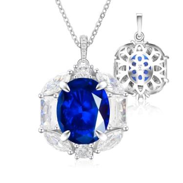 Imagem de TinyPeri Conjunto de joias azul royal para mulheres, colar e brincos de zircônia cúbica oval banhado a ouro branco com haste de prata esterlina hipoalergênica, conjunto de joias femininas de safira