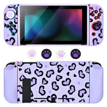 Imagem de DLseego Capa Love Case Design para Switch Console 2017, capa protetora de plástico antiderrapante com absorção de choque e controle Joy Con com 4 peças de tampas de punho de pata de gato - coração