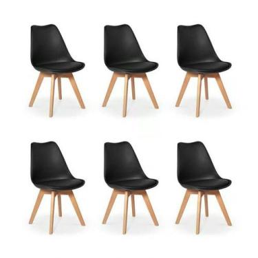 Imagem de Kit C/6 Cadeiras Leda  Charles Eames Com Almofada Preta - UNIVERSAL MI