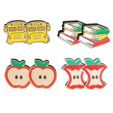 Imagem de LPYO Conjunto de brincos de professor leves feitos à mão para mulheres, divertido, dupla face, lápis de madeira, giz de cera, livro, pingente de volta às aulas, joias de presente para apreciação de