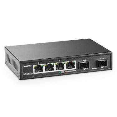 Imagem de YuLinca Switch de rede de 4 portas 2,5G com SFP 2x10G, 4 portas 2,5GBASE-T, compatível com 100/1000/2500Mbps, switch Ethernet de desktop de metal não gerenciado sem ventilador multiGigabit