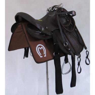 Imagem de Sela de Cavalo Mangalarga Marrom Com Aba Passeio Completa Freio Inox + Baixeiro