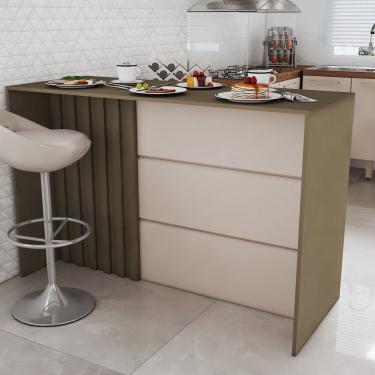 Imagem de Bancada de Cozinha Alta Ilha Gourmet Ripado Duna/Cristal - Panorama Móveis