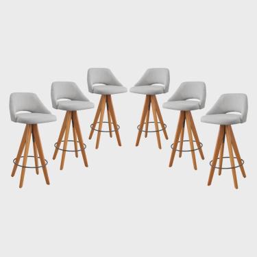 Imagem de Kit 6 Banquetas Giratórias Estofadas com Encosto Nicole Cinza