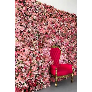 Imagem de Painel de Flores Artificiais, Rosas Rosa, Decoração para Eventos, 100x100cm Jardim Vertical Placa de Flores permanente decorar casamentos, festas, aniversários (Rosa Opção 1)