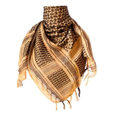 Imagem de Cachecol militar japonês 100% algodão Keffiyeh tático deserto cachecol árabe Shemagh, Marrom, One Size