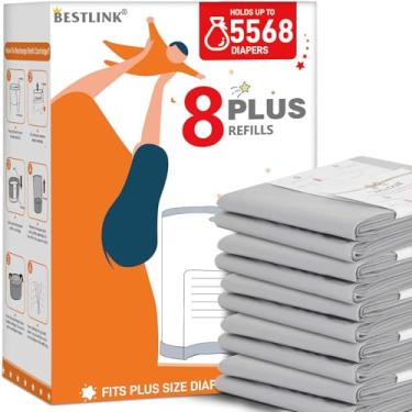 Imagem de Pacote com 8 refis compatíveis com baldes de fraldas DEKOR PLUS | Sacos de refil de 20% de comprimento extra para fraldas para 5568 fraldas | Melhor controle de odor com perfume de bebê