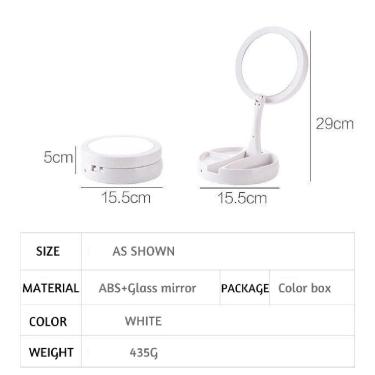 Imagem de Bateria de carregamento USB Dobrável Led Espelho de maquiagem branco Vanity Cosmetic Mirror com luz 10X Lupa Espelhos de mesa de mão Espelhos de maqui