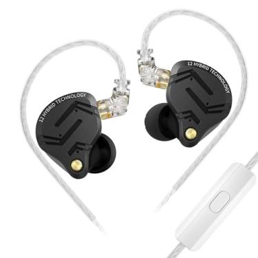 Imagem de KZ ZS12 PRO X in Ear Monitor IEM fones de ouvido, fones de ouvido híbridos 1DD+5BA para jogos, fones de ouvido KZ, os melhores fones de ouvido com cabo de 2 pinos para audiófilos (preto escuro, com
