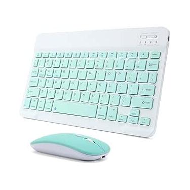 Imagem de Kit Teclado E Mouse Sem Fio Bluetooth Colorido Para Tablet Pc iPad (verde)