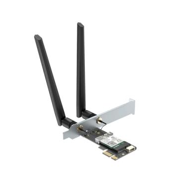 Imagem de Placa de rede WiFi 6E AX210 PCIe WiFi BT5.3 para PC desktop, adaptador sem fio Tri-Band 6Ghz/5,8GHz/2,4GHz com chip AX210ngw, MU-MIMO, WPA3, OFDMA, suporte de perfil baixo, suporta Windows 11/10 (64