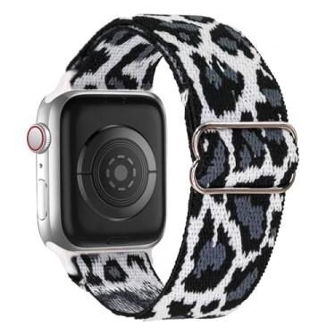Imagem de Pulseira de nylon elástico compatível com Apple Watch séries 10 9, 8, 7, 6, 5, 4, 3 e 2 SE, Ultra 2 de 38 mm, 40 mm, 40 mm, 40 mm, 41 mm, 44 mm, 45 mm, 46 mm e 49 mm (leopardo branco, 38 mm/40 mm/41