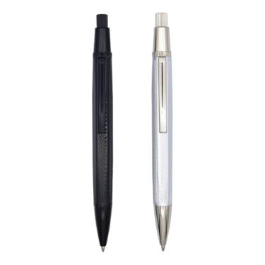 Imagem de SIPLIV Conjunto de canetas esferográficas listradas, elegantes, canetas de escrita, canetas de tinta azul, canetas de presente de formatura, preto + prata