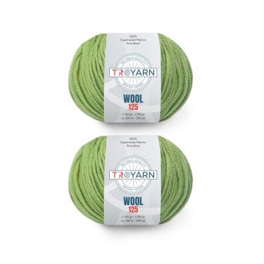 Imagem de Troyarn Lã 125 (pacote com 2 novelos) 100% lã fina de merino superwash peso leve #3 Fio macio de tricô e crochê para crochê e crochê (2 x 50 ml) / (2 x 125 jardas) (10926 - verde)