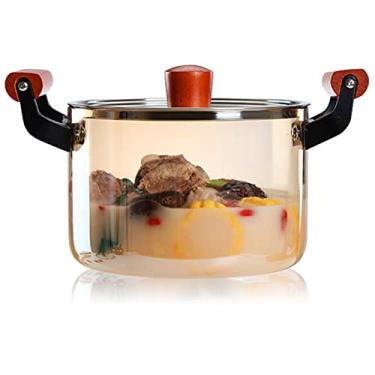 Imagem de Panela de vidro, panela de vidro com alto teor de borossilicato, panela de vidro para ferver, panela de sopa transparente com tampa e cabo de madeira para fogão, macarrão, sopa, leite, legumes, 4L (3L