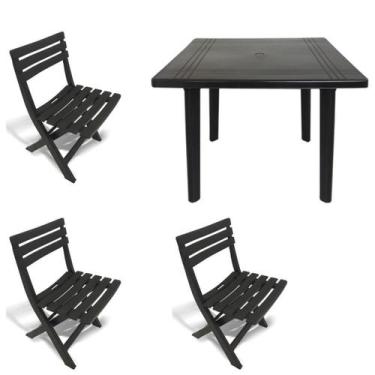 Imagem de Kit 3 Cadeira Dobrável Plástica 1 Mesa Quadrada Desmontável - Arqplast