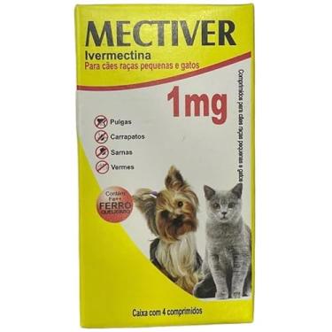 Imagem de Mectiver Vermífugo, sarnas, pulgas e carrapatos para Cães e Gatos Pequenos, 1mg, 4 Comprimidos